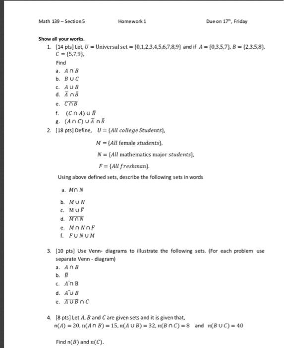 Solved Math 139 Section 5 Homework 1 Due On 17 Friday Chegg Com