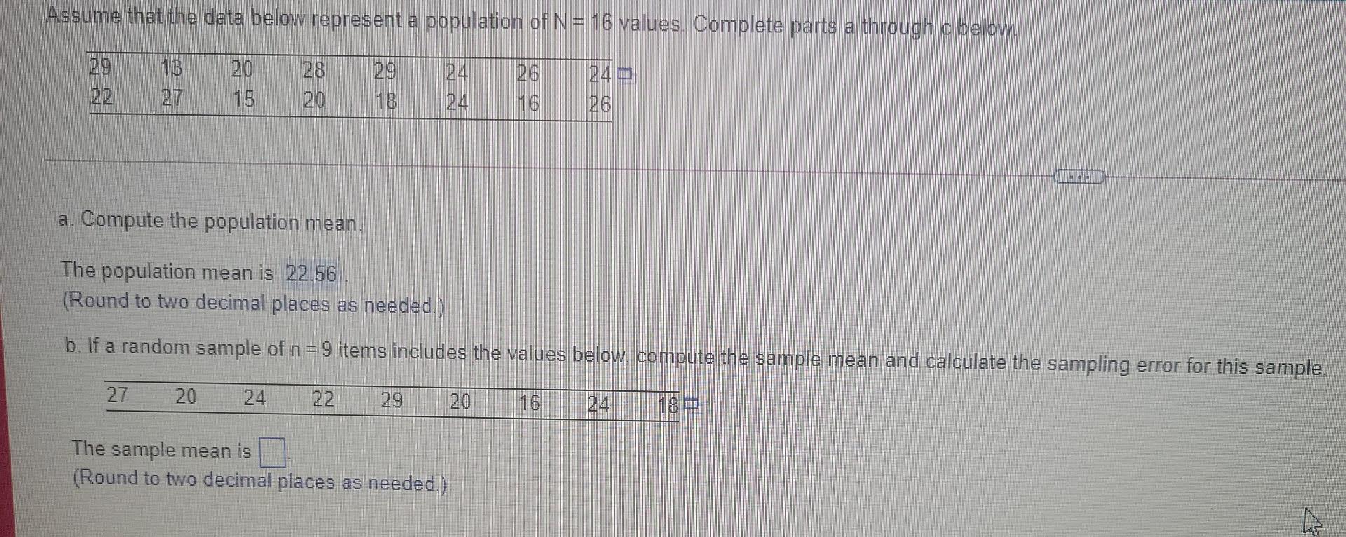 Solved Assume that the data below represent a population of | Chegg.com