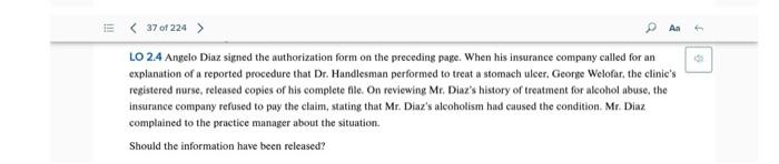 Solved LO 2.4 Angelo Diaz signed the authorization form on | Chegg.com