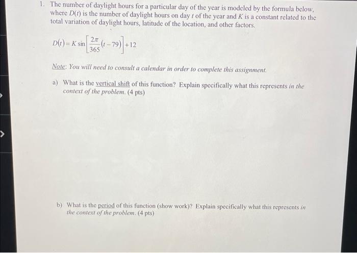 Solved The number of daylight hours for a particular day of | Chegg.com