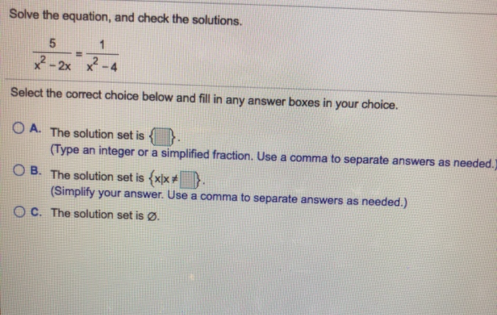 Solved Solve the equation, and check the solutions. 5 Select | Chegg.com