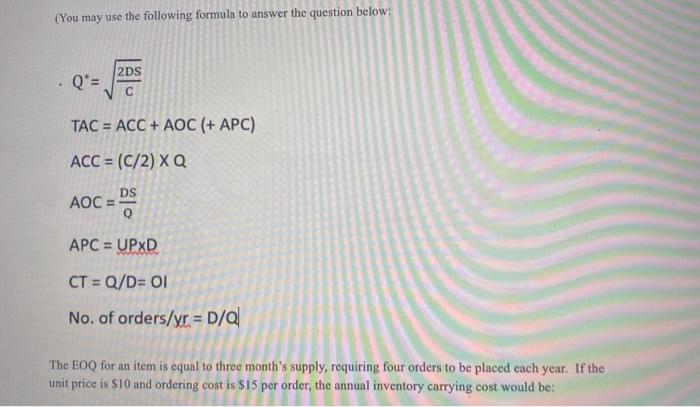 Solved You may use the following formula to answer the Chegg