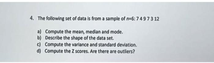 Solved 4. The following set of data is from a sample of | Chegg.com