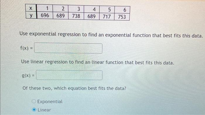 Use exponential regression to find an exponential | Chegg.com