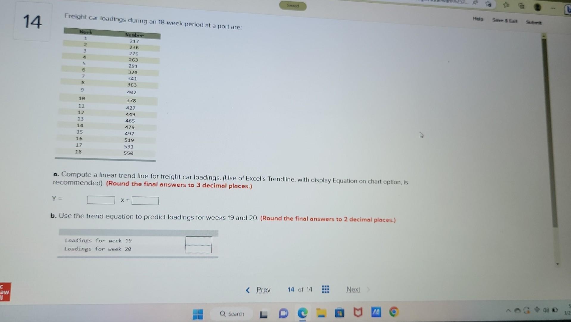 Solved Freight car loadings during an 18 week period at a