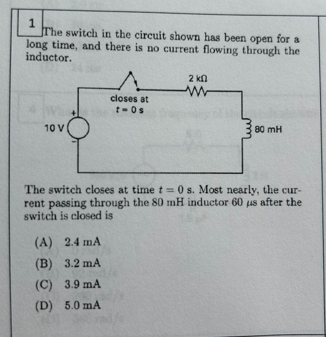 Solved 1The switch in the circuit shown has been open for | Chegg.com
