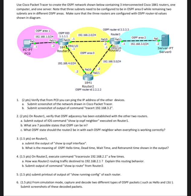 Solved Use Cisco Packet Tracer to create the OSPF network | Chegg.com
