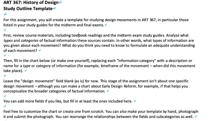 Art 367 History Of Design Study Outline Template For Chegg Com