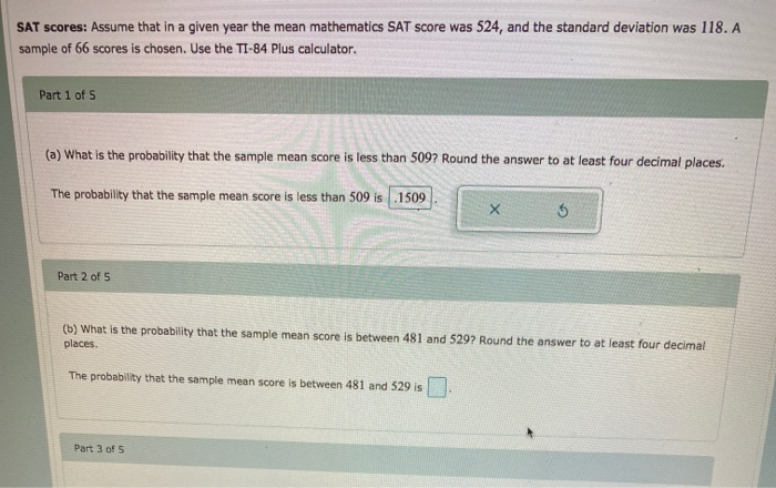 Solved SAT scores: Assume that in a given year the mean | Chegg.com