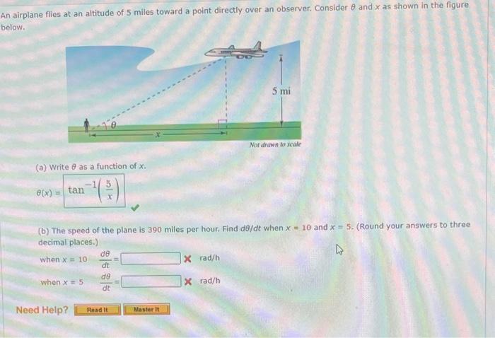 Solved An Airplane Flies At An Altitude Of 5 Miles Toward A | Chegg.com