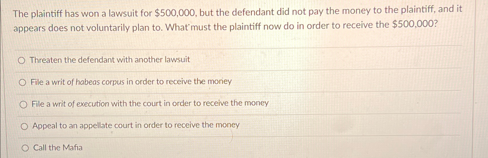 Solved The plaintiff has won a lawsuit for $500,000, ﻿but | Chegg.com