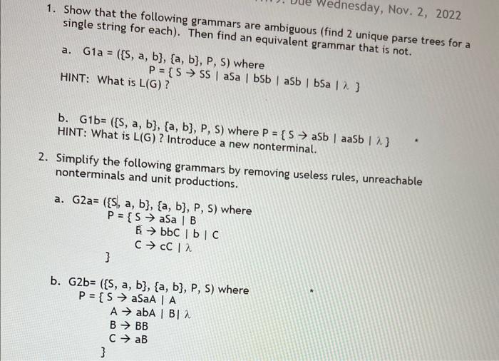 Solved 1. Show That The Following Grammars Are Ambiguous | Chegg.com