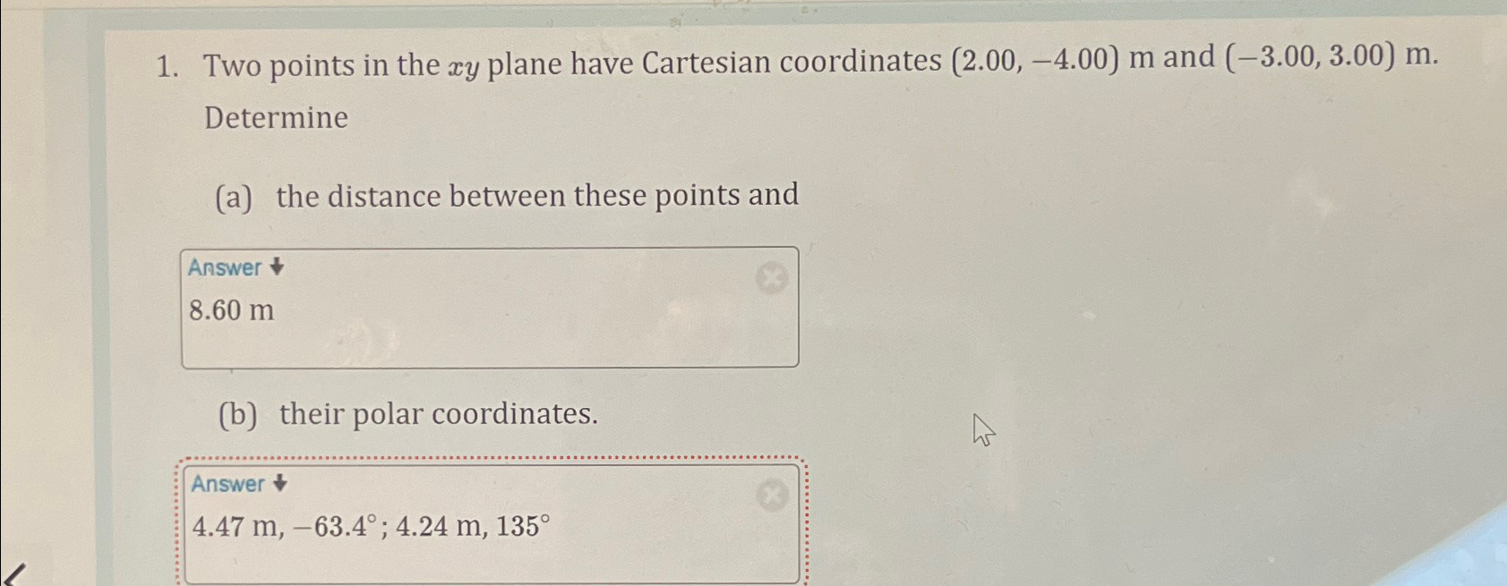 Solved Two points in the xy ﻿plane have Cartesian | Chegg.com
