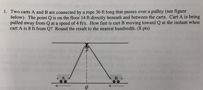 Solved 1. Two Carts A And B Are Connected By A Rope 36 Ft | Chegg.com