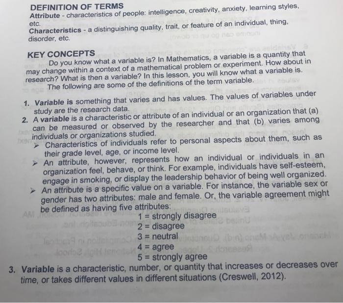 Solved Instructions Ists Examples Of Variables A For O Chegg Com