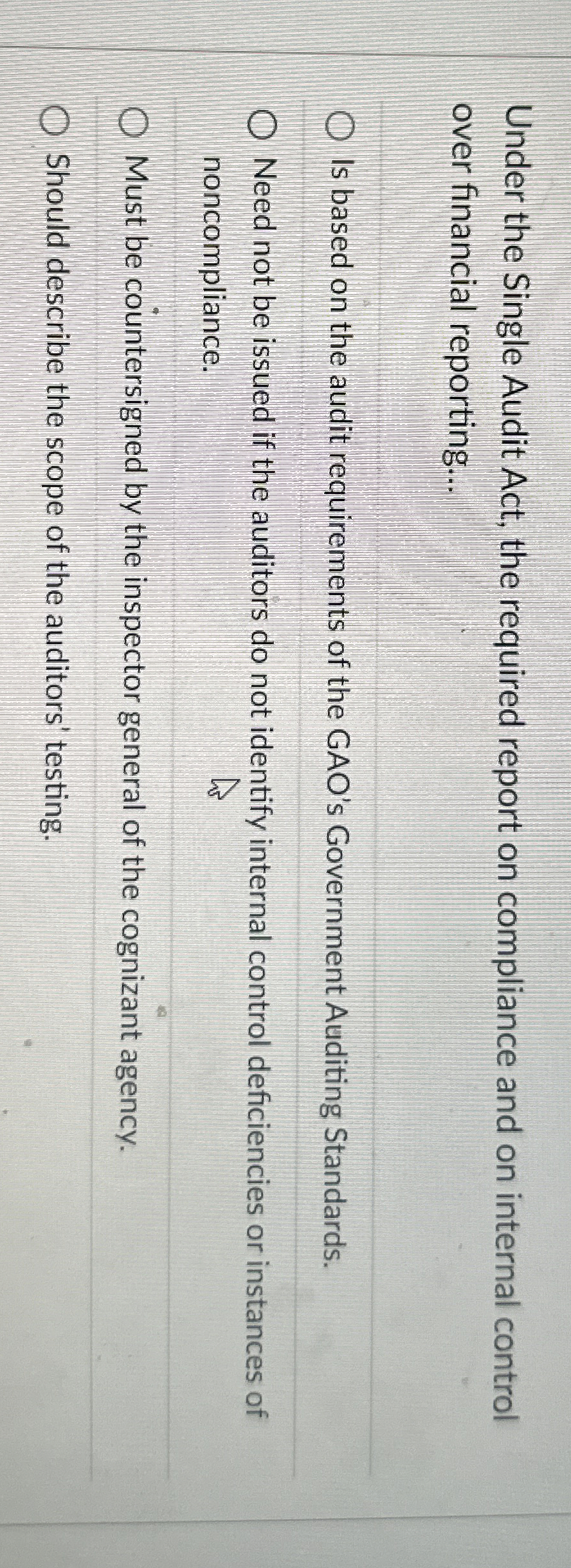 Solved Under the Single Audit Act, the required report on | Chegg.com
