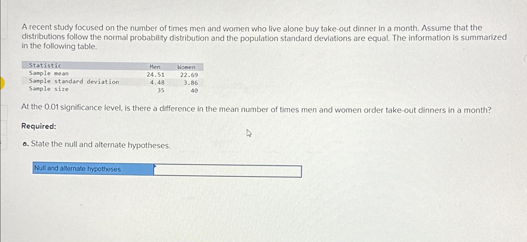 Solved A recent study focused on the number of times men and | Chegg.com