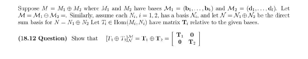 Suppose M=M1⊕M2 Where M1 And M2 Have Bases | Chegg.com