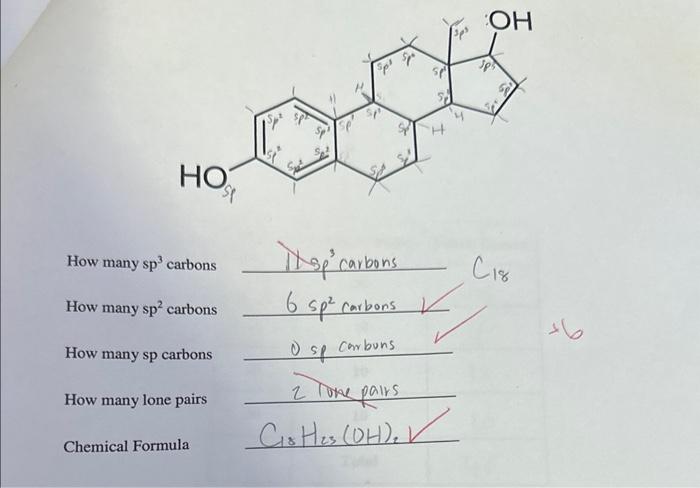 Solved How many sp3 carbons Nsp carbons C 18 How many sp2 | Chegg.com