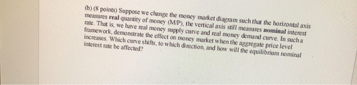 Solved (b) (8 Points) Suppose We Change The Money Market | Chegg.com