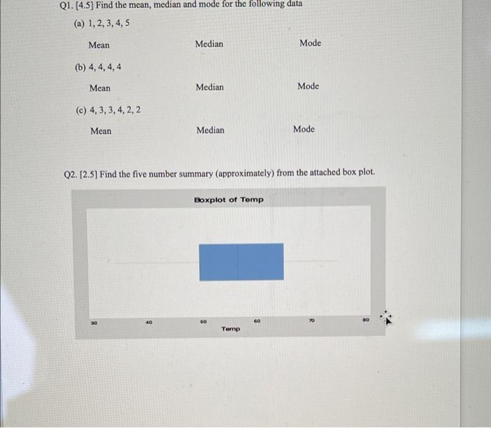 calculate the mean median and mode 1 2 3 4 5