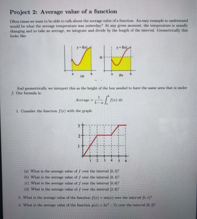 Solved Project 2: Average value of a function Often times we | Chegg.com