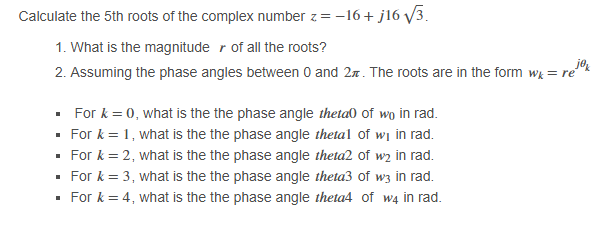 Solved Calculate the 5th ﻿roots of ﻿the complex number | Chegg.com