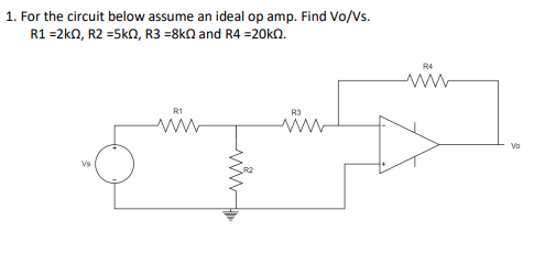 Solved For the circuit below assume an ﻿ideal op ﻿amp. Find | Chegg.com