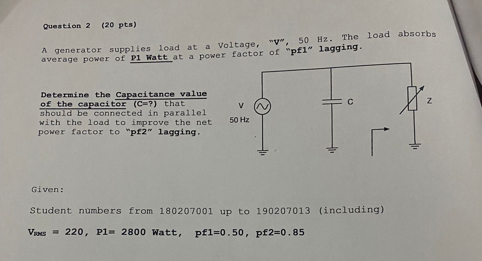 Solved Question 2 (20 ﻿pts)A generator supplies load at a | Chegg.com