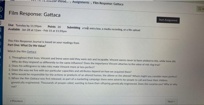 Solved This Film Response Journal is based on your readings | Chegg.com