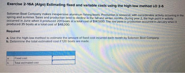 Solved Exercise 2-6A (Algo) Fixed versus variable cost | Chegg.com