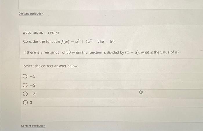 Solved QUESTION 36 - 1 POINT Consider the function | Chegg.com