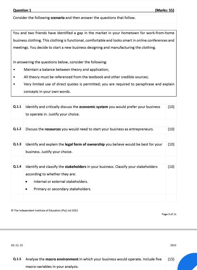 Solved 20;21;22 Q.1.5 Analyse the macro environment in which | Chegg.com