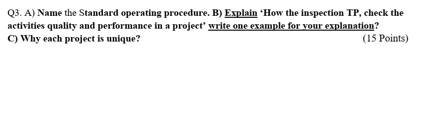 Sop Specific Problem Questions Example Solved Q3. A) Name the Standard operating procedure. B) | Chegg.com