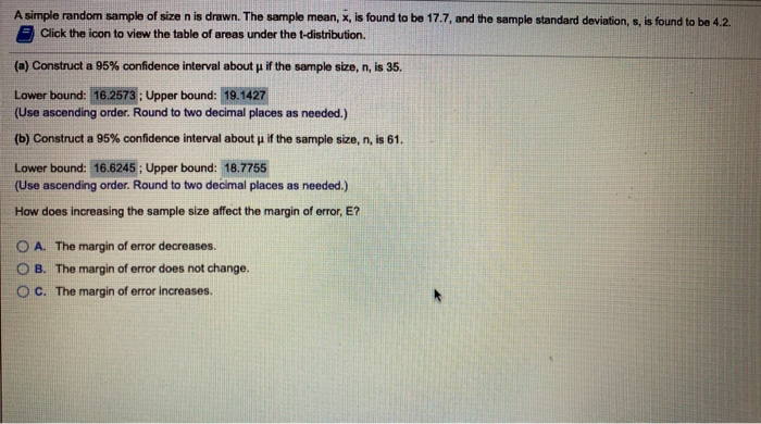 Solved A simple random sample of size n is drawn. The sample | Chegg.com