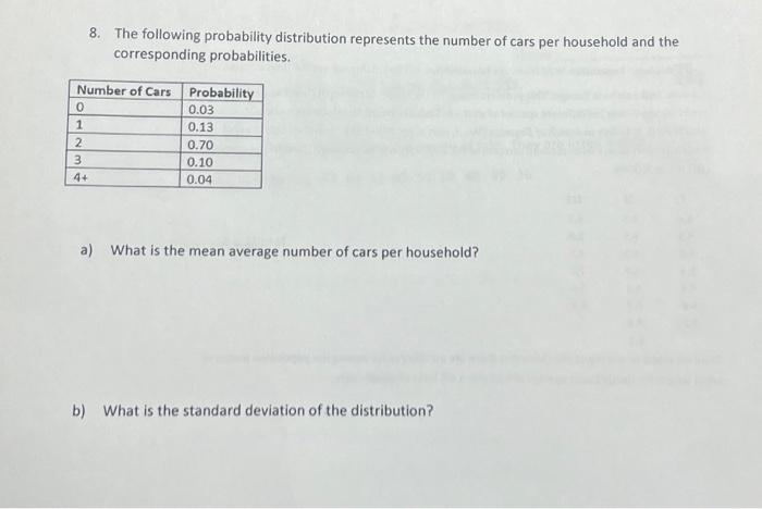 Solved 8. The following probability distribution represents | Chegg.com
