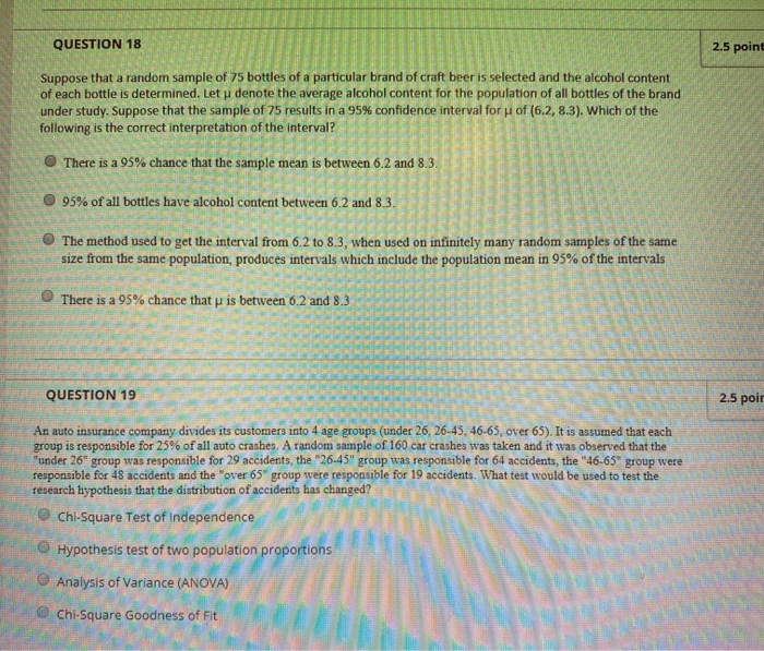 Solved QUESTION QUESTION 18 2.5 point Suppose that a random | Chegg.com