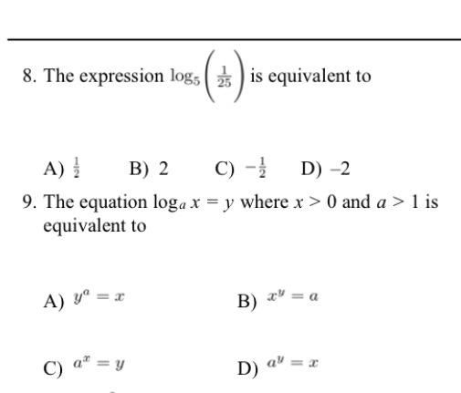 Solved 8 The Expression Logs 3 Is Equivalent To 6 A Chegg Com