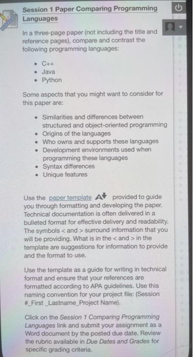 Solved Session 1 Paper Comparing Programming Languages In a | Chegg.com