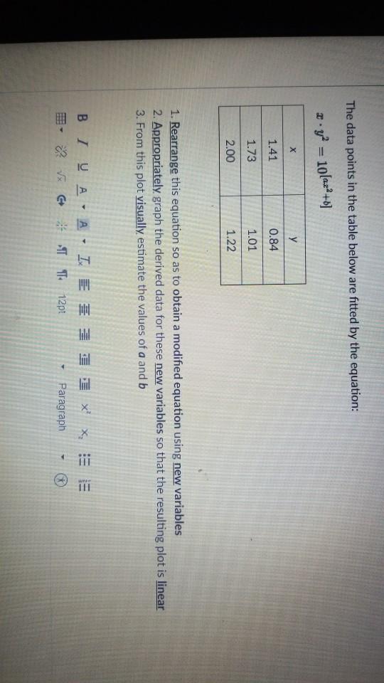 Solved The data points in the table below are fitted by the | Chegg.com