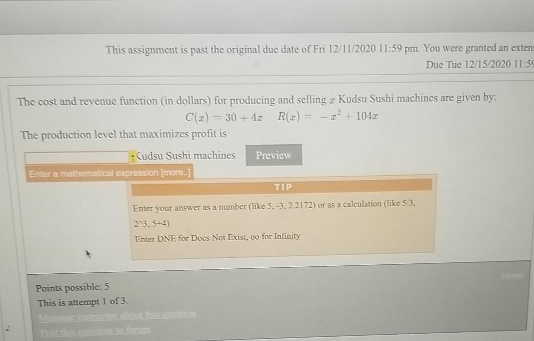 Solved This assignment is past the original due date of Fri | Chegg.com