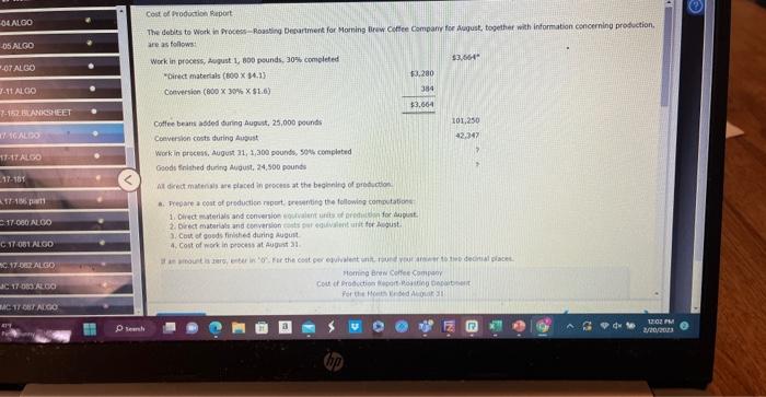 Solved Cost Of Frodortion Report Are As Fonlowst At Dicet Chegg