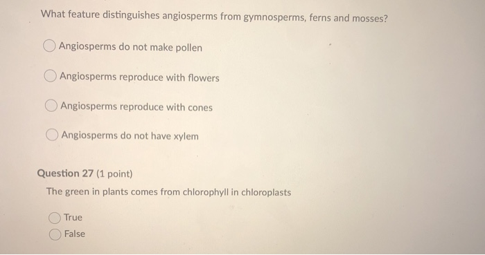 Select A Feature That Distinguishes Gymnosperms From Angiosperms.