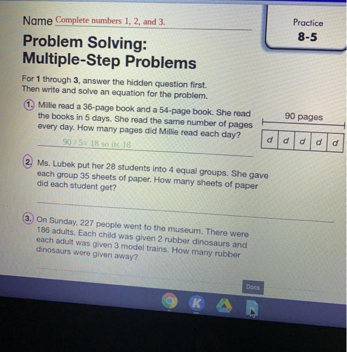 problem solving multiple step problems practice 6 7 answers