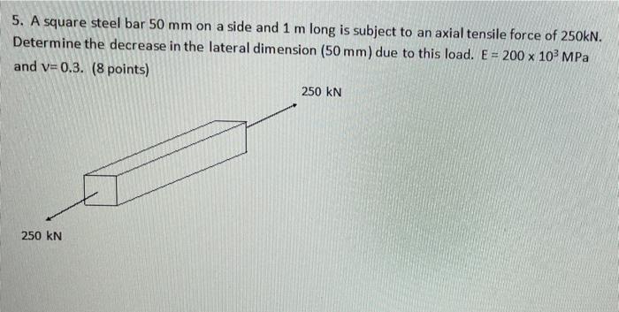 Solved 5. A square steel bar 50 mm on a side and 1 m long is | Chegg.com
