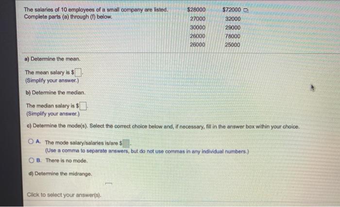 Solved $28000 The salaries of 10 employees of a small | Chegg.com