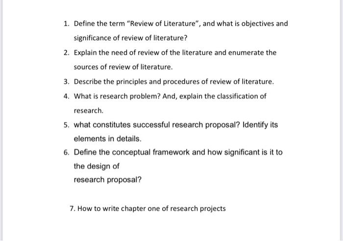 explain the goals of writing literature review using the five words