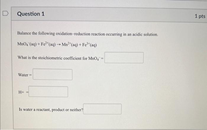 Solved Balance the following oxidation-reduction reaction | Chegg.com