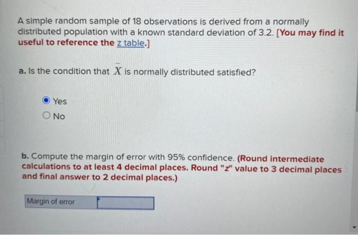 Solved A simple random sample of 18 observations is derived | Chegg.com