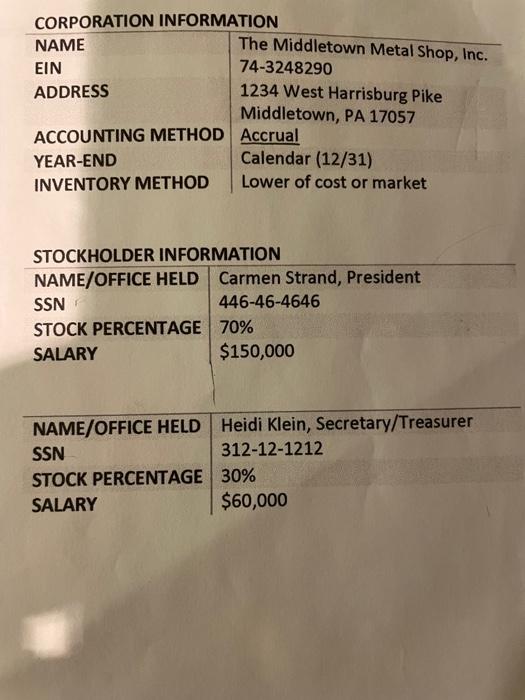 hello, i need to fill out a 1120 tax form. I would | Chegg.com